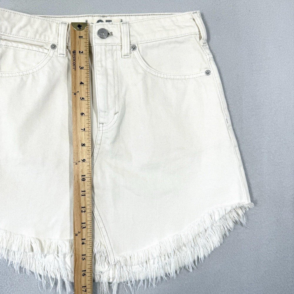 We The Free People Skirt Womens 25 Bailey Fringe Raw Hem Denim Jean Cream Boho - Picture 11 of 12